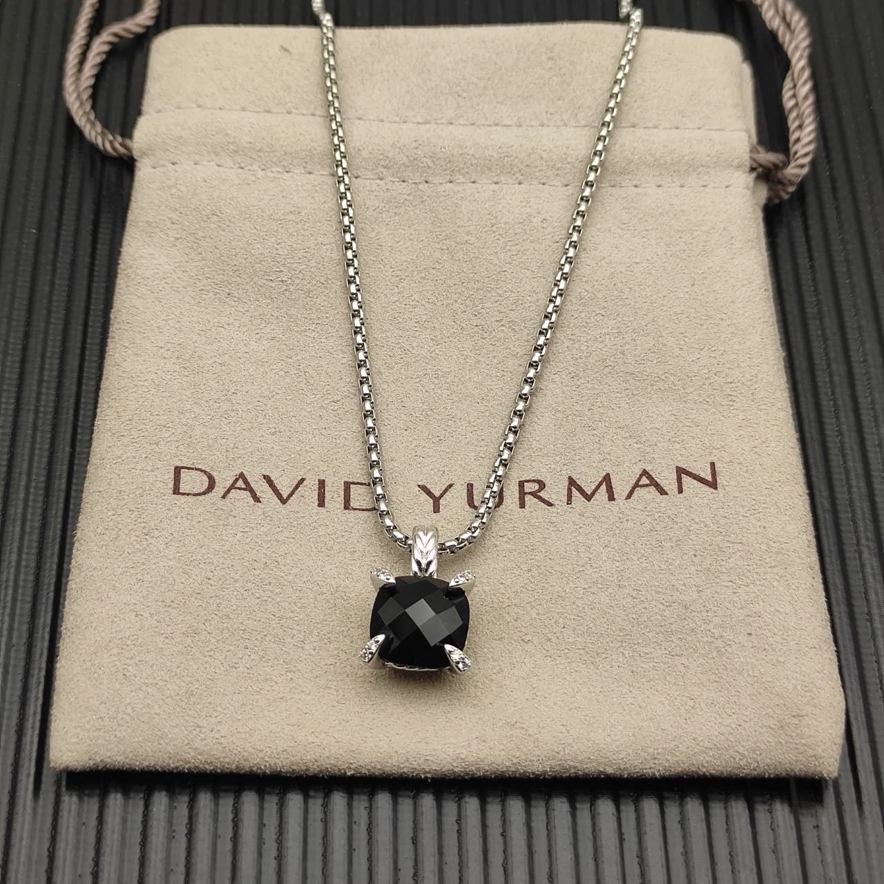David Yurman Black Onyx and Diamond Chain Necklace